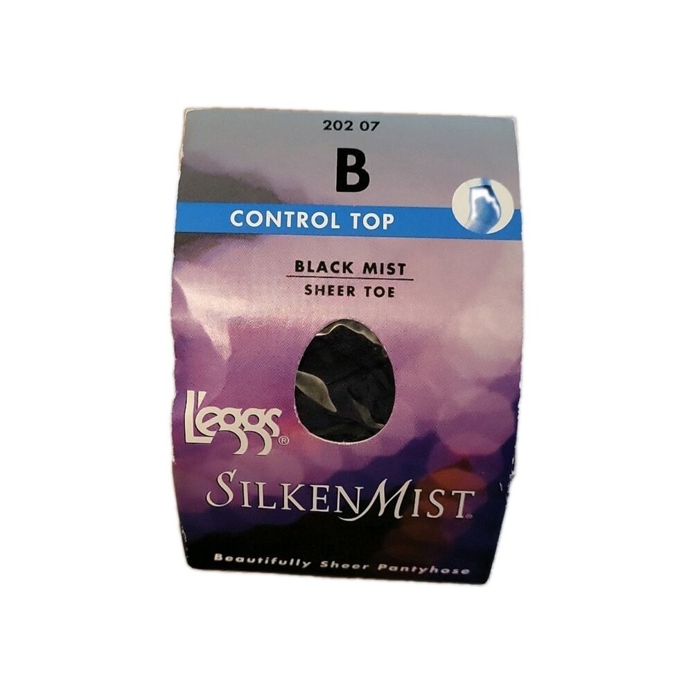 Vintage Leggs Sheer Elegance Silken Mist Pantyhose Size B Black Mist Control Top